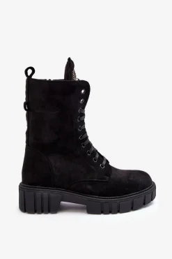 Zamszowe Botki Workery Z Biżuteryjną Ozdobą Czarne Marx