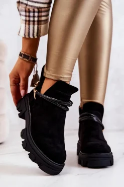 Zamszowe Botki Workery Z Paskami Czarne Moriah