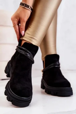 Zamszowe Botki Workery Z Paskami Czarne Moriah