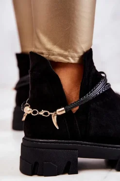 Zamszowe Botki Workery Z Paskami Czarne Moriah