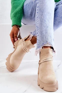 Zamszowe Botki Workery Z Paskami Jasnobeżowe Moriah