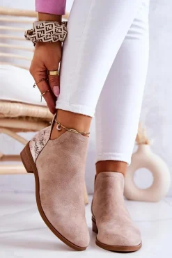 Zamszowe Botki Wężowy Wzór Beżowe Stephanie