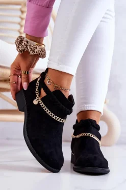 Zamszowe Botki Z Łańcuszkiem Czarne Talitha