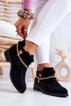 Zamszowe Botki Z Łańcuszkiem Czarne Talitha
