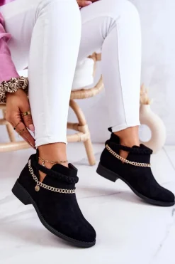 Zamszowe Botki Z Łańcuszkiem Czarne Talitha