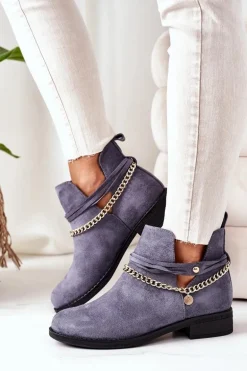 Zamszowe Botki Z Łańcuszkiem Niebieskie Elvira