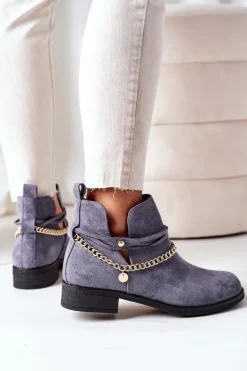 Zamszowe Botki Z Łańcuszkiem Niebieskie Elvira