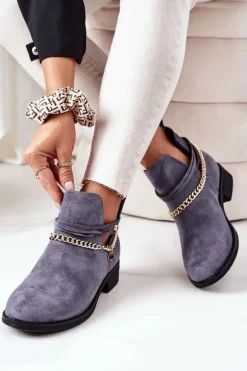 Zamszowe Botki Z Łańcuszkiem Niebieskie Elvira