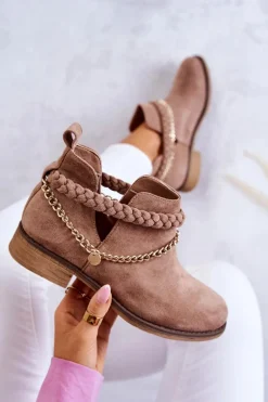 Zamszowe Botki Z Łańcuszkiem Brązowe Talitha
