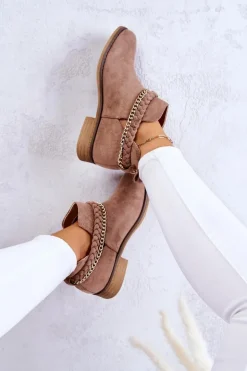 Zamszowe Botki Z Łańcuszkiem Brązowe Talitha