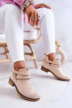 Zamszowe Botki Z Łańcuszkiem Beżowe Talitha