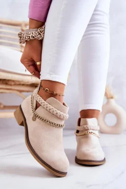 Zamszowe Botki Z Łańcuszkiem Beżowe Talitha
