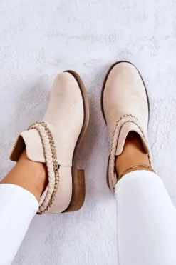 Zamszowe Botki Z Łańcuszkiem Beżowe Talitha