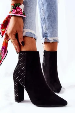 Zamszowe Botki Z Cekinami Czarne Sorienta