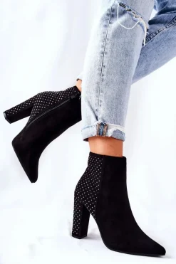 Zamszowe Botki Z Cekinami Czarne Sorienta