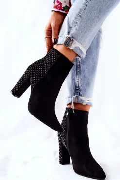 Zamszowe Botki Z Cekinami Czarne Sorienta