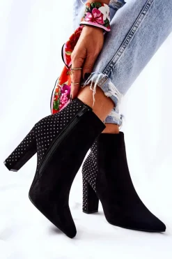 Zamszowe Botki Z Cekinami Czarne Sorienta