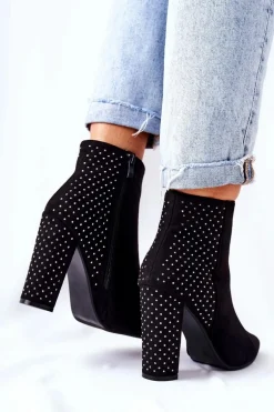 Zamszowe Botki Z Cekinami Czarne Sorienta