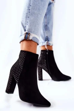 Zamszowe Botki Z Cekinami Czarne Sorienta