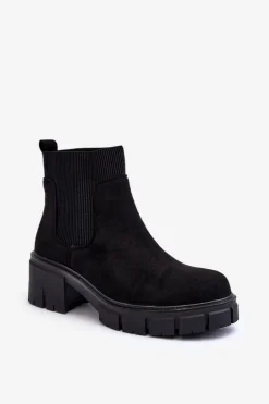 Zamszowe Botki Z Elastyczną Wstawką Czarne Anyfer