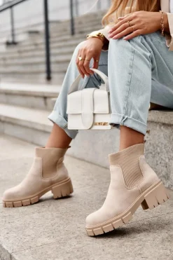 Zamszowe Botki Z Elastyczną Wstawką Beżowe Anyfer