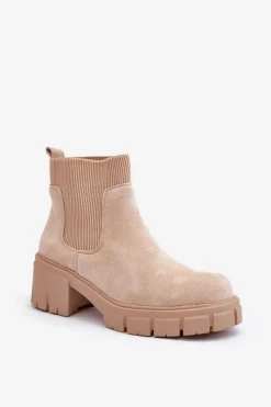 Zamszowe Botki Z Elastyczną Wstawką Beżowe Anyfer