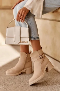 Zamszowe Botki Z Klamrą Beżowe Neste