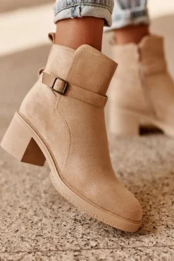 Zamszowe Botki Z Klamrą Beżowe Neste
