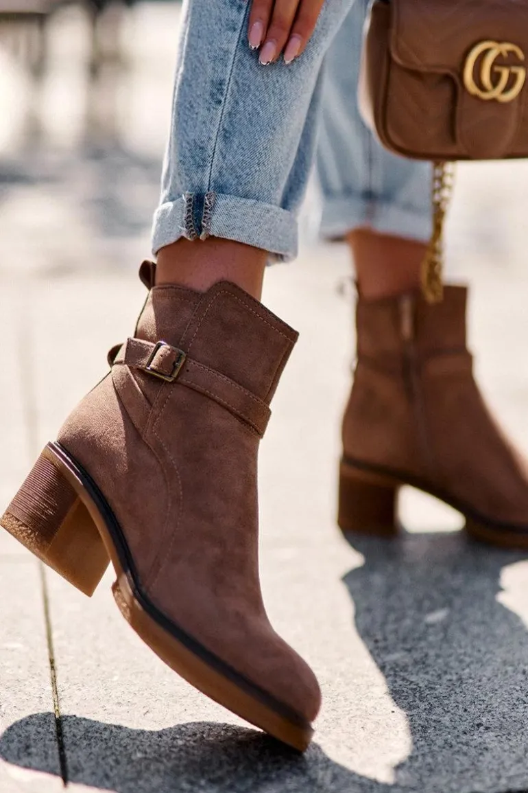 Zamszowe Botki Z Klamrą Brązowe Neste