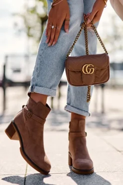 Zamszowe Botki Z Klamrą Brązowe Neste