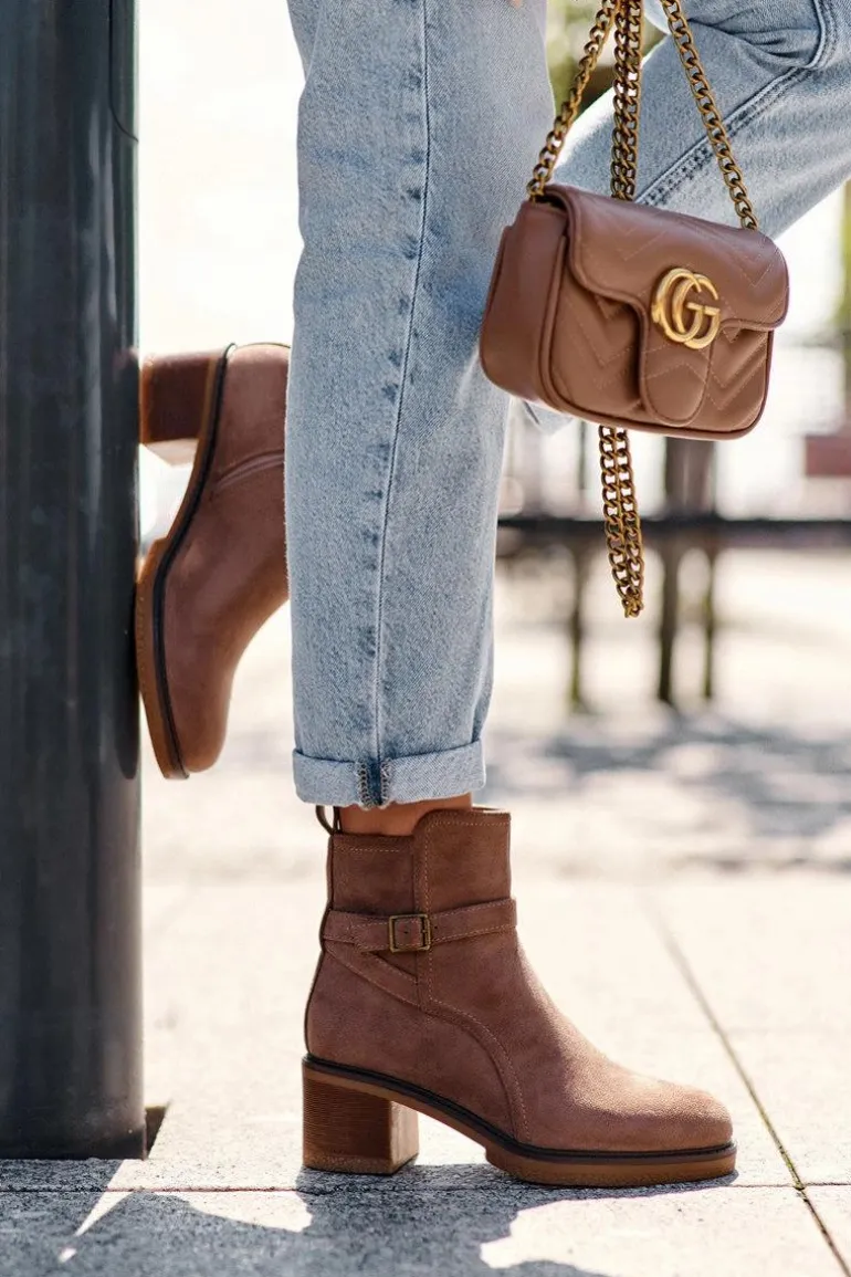 Zamszowe Botki Z Klamrą Brązowe Neste