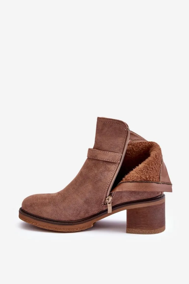 Zamszowe Botki Z Klamrą Brązowe Neste