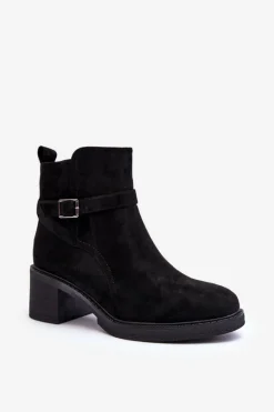Zamszowe Botki Z Klamrą Czarne Neste