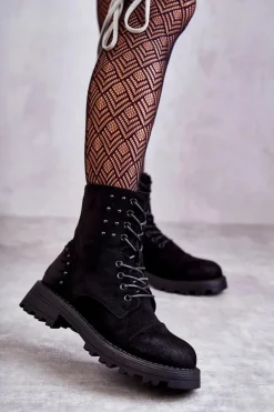 Zamszowe Botki Z Ćwiekami Czarne Palmira