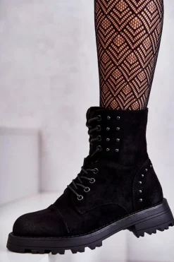 Zamszowe Botki Z Ćwiekami Czarne Palmira