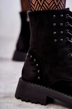 Zamszowe Botki Z Ćwiekami Czarne Palmira
