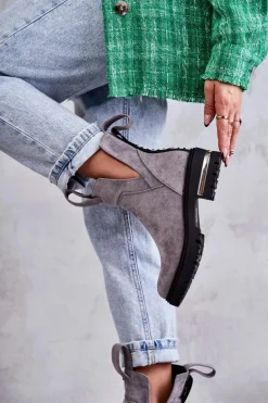 Zamszowe Botki Z Wycięciami Szare Elvera