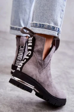 Zamszowe Botki Z Wycięciami Szare Elvera