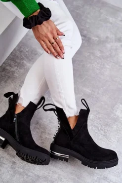 Zamszowe Botki Z Wycięciami Czarne Elvera