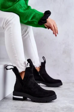 Zamszowe Botki Z Wycięciami Czarne Elvera