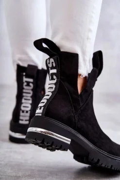 Zamszowe Botki Z Wycięciami Czarne Elvera