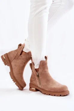 Zamszowe Botki Z Wycięciami Beżowe Klarissa