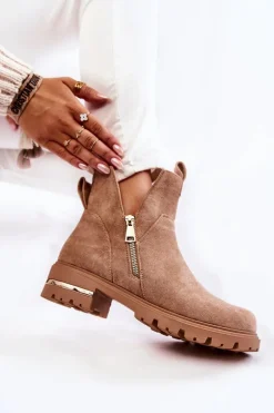 Zamszowe Botki Z Wycięciami Beżowe Klarissa