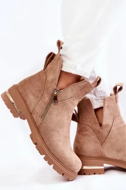 Zamszowe Botki Z Wycięciami Beżowe Klarissa