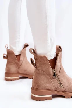 Zamszowe Botki Z Wycięciami Beżowe Klarissa