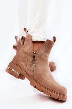 Zamszowe Botki Z Wycięciami Beżowe Klarissa