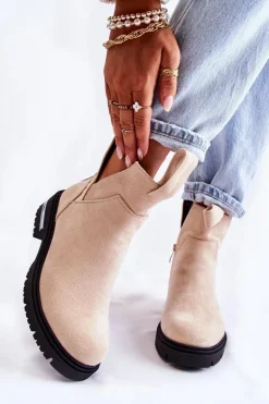 Zamszowe Botki Z Wycięciami Beżowe Elvera