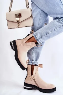 Zamszowe Botki Z Wycięciami Beżowe Elvera