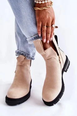 Zamszowe Botki Z Wycięciami Beżowe Elvera