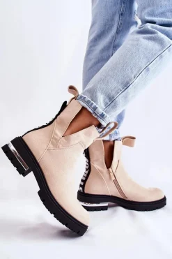 Zamszowe Botki Z Wycięciami Beżowe Elvera